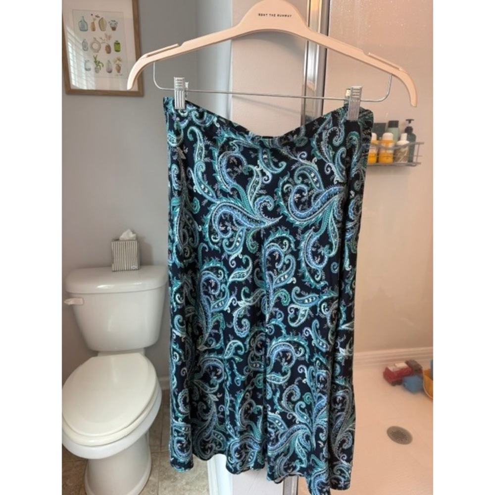 J. Jill Women's M Paisley Midi Skirt Blue Green ECOVERO Viscose Side Zip